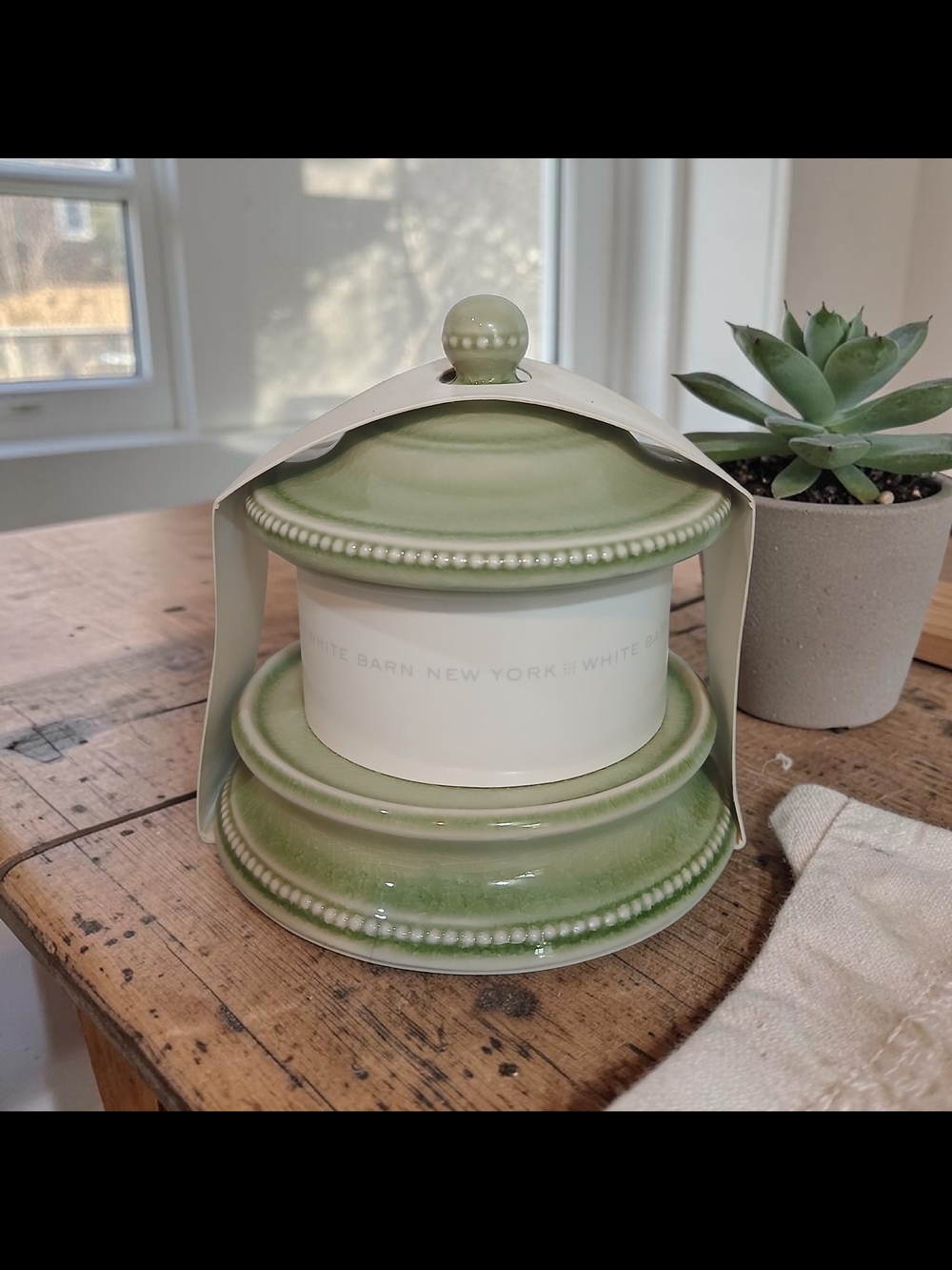 Bath & Body Works Green Ceramic Lidded Candle Holder Set
